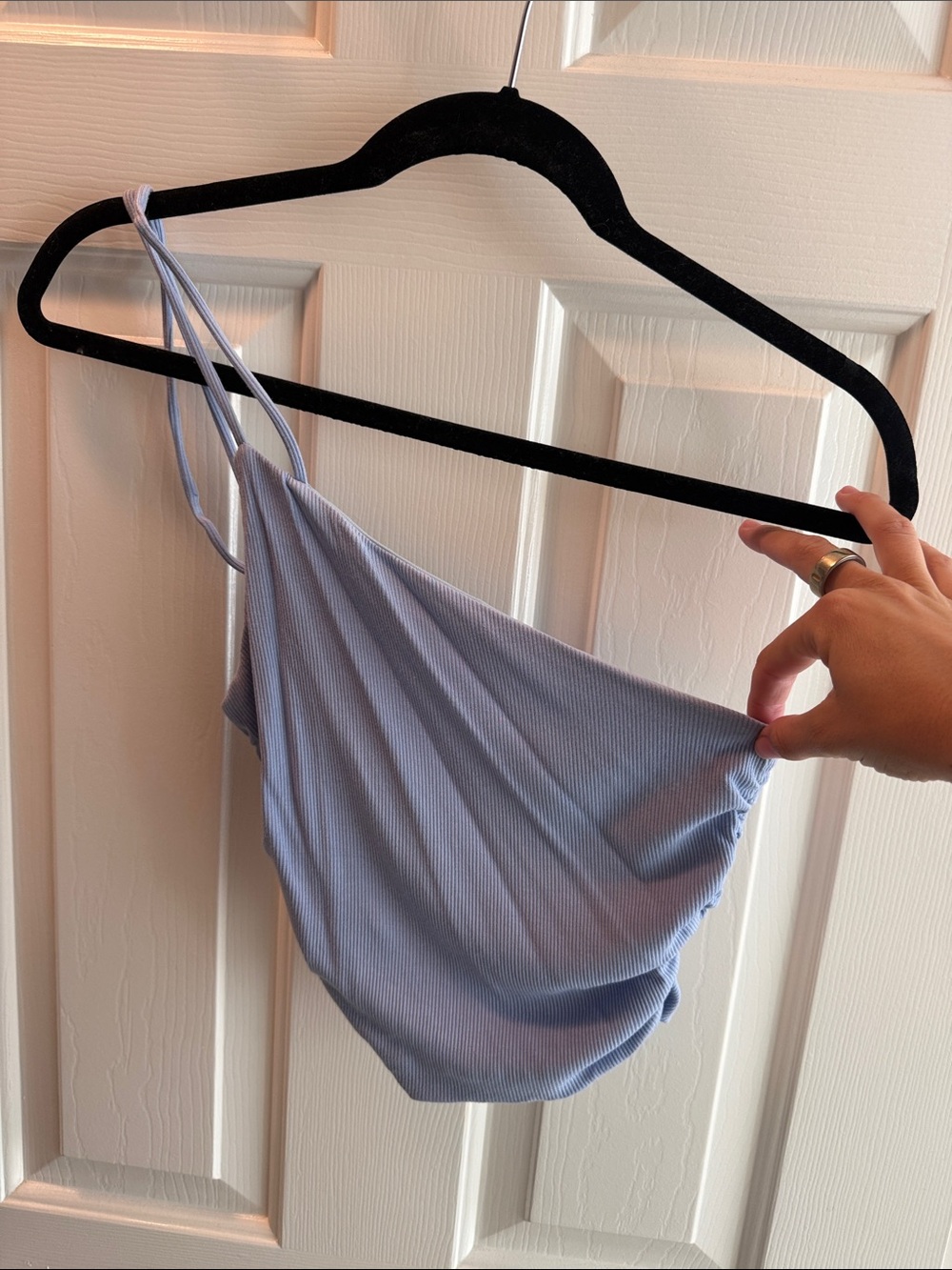 Princess Polly Light Blue Ribbed One-Shoulder Crop Top